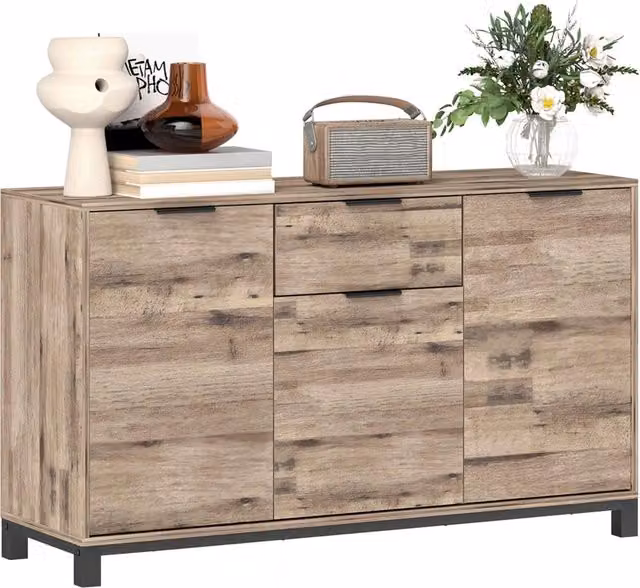Credenza Buffet Giordanoshop in stile Industriale con Cassetto e 3 Armadietti, Legno Marrone e Metallo Nero, L/P/H: 120 x 36.5 x 70 cm – 1