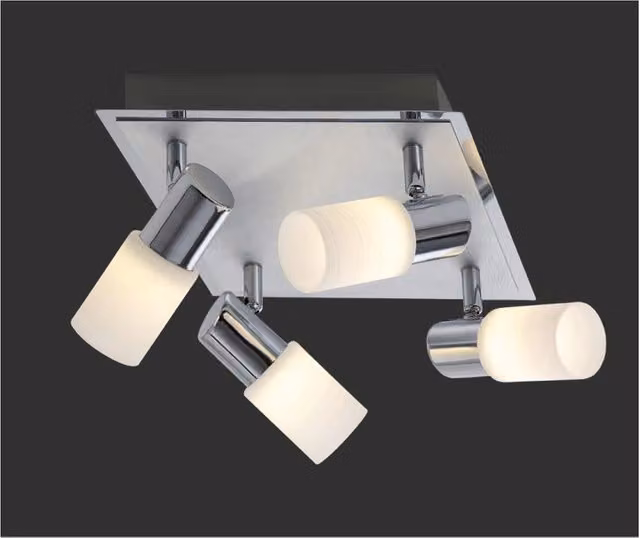 Faretto Quadrato Clapton 4 Spot Led Cromo E Vetro Bianco 23x23 cm Trio Lighting