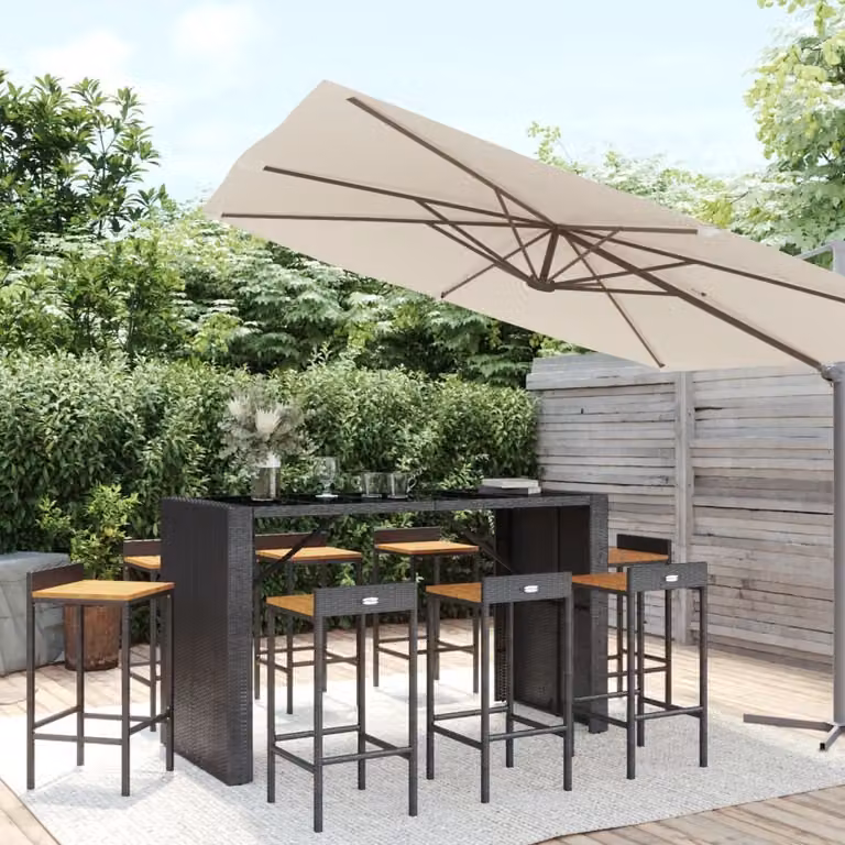 Maison Exclusive - Set Bar Giardino 9 pz Nero Polyrattan e Legno Massello Acacia