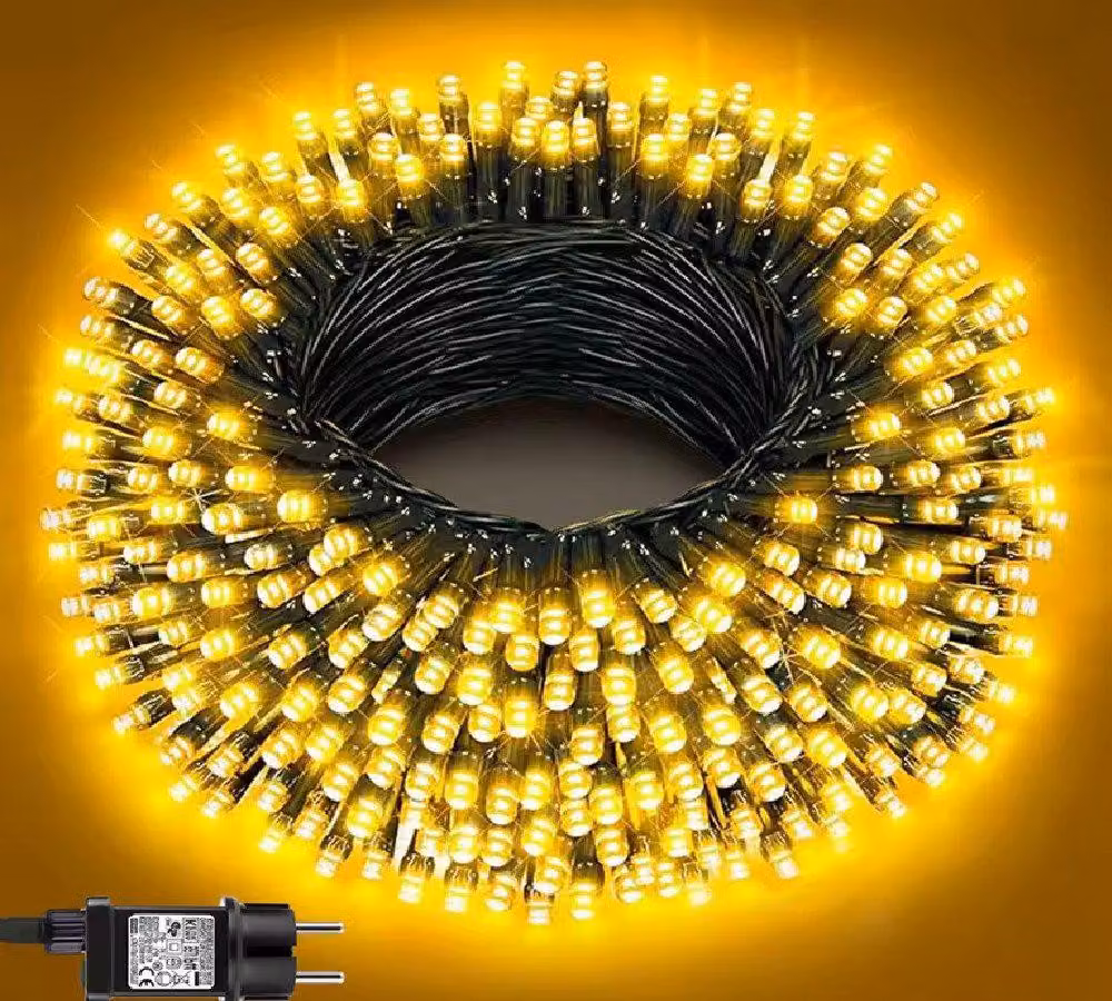 Fata LED per interni ed esterni 20M con 200 LED bianchi caldi, resistente alle intemperie 8 modalità di luce, telecomando con timer e funzione di memoria, IP65