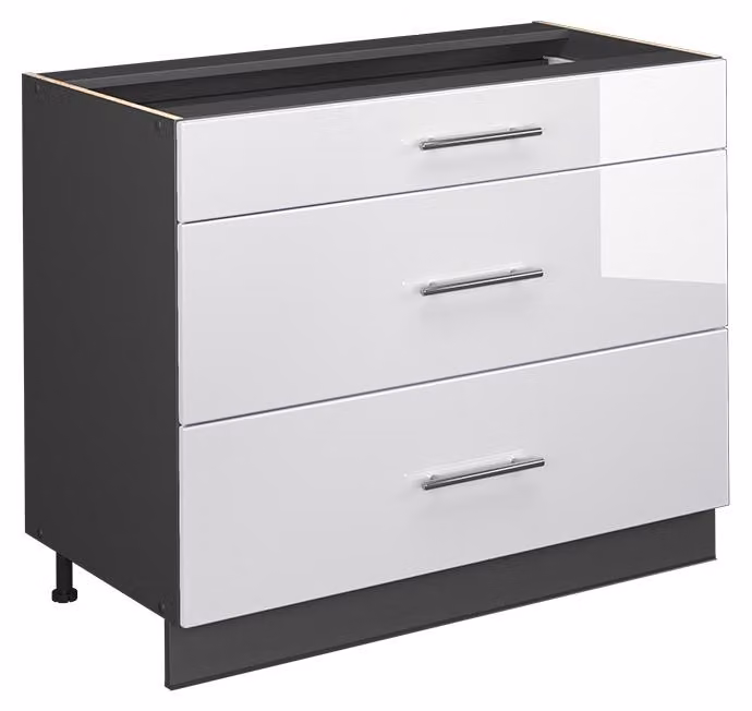 Mobiletto base per cucina Vicco Fame-Line Bianco lucido/Antracite 100 cm senza piano di lavoro, Model 61629