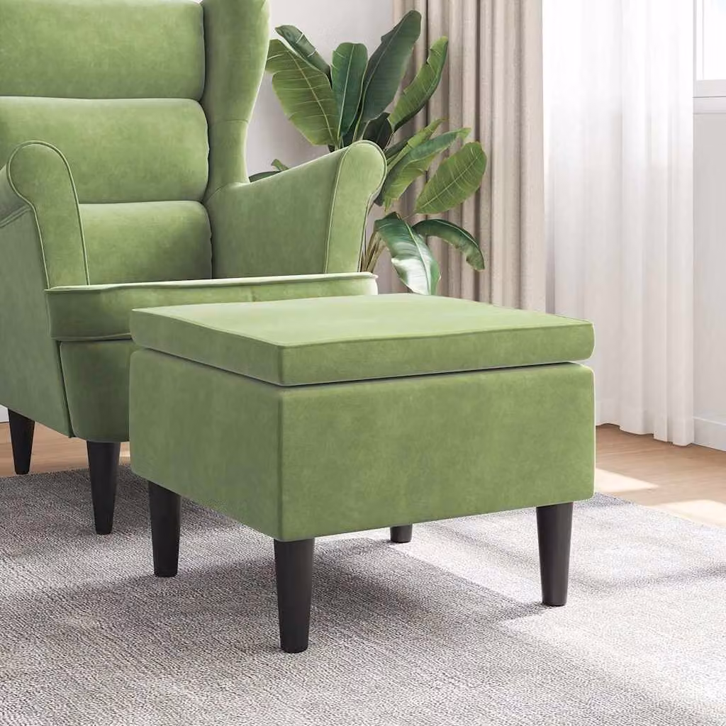 Poggiapiedi vidaXL in Velluto Verde Chiaro con Gambe in Legno L 52 x P 42 x H 42 cm