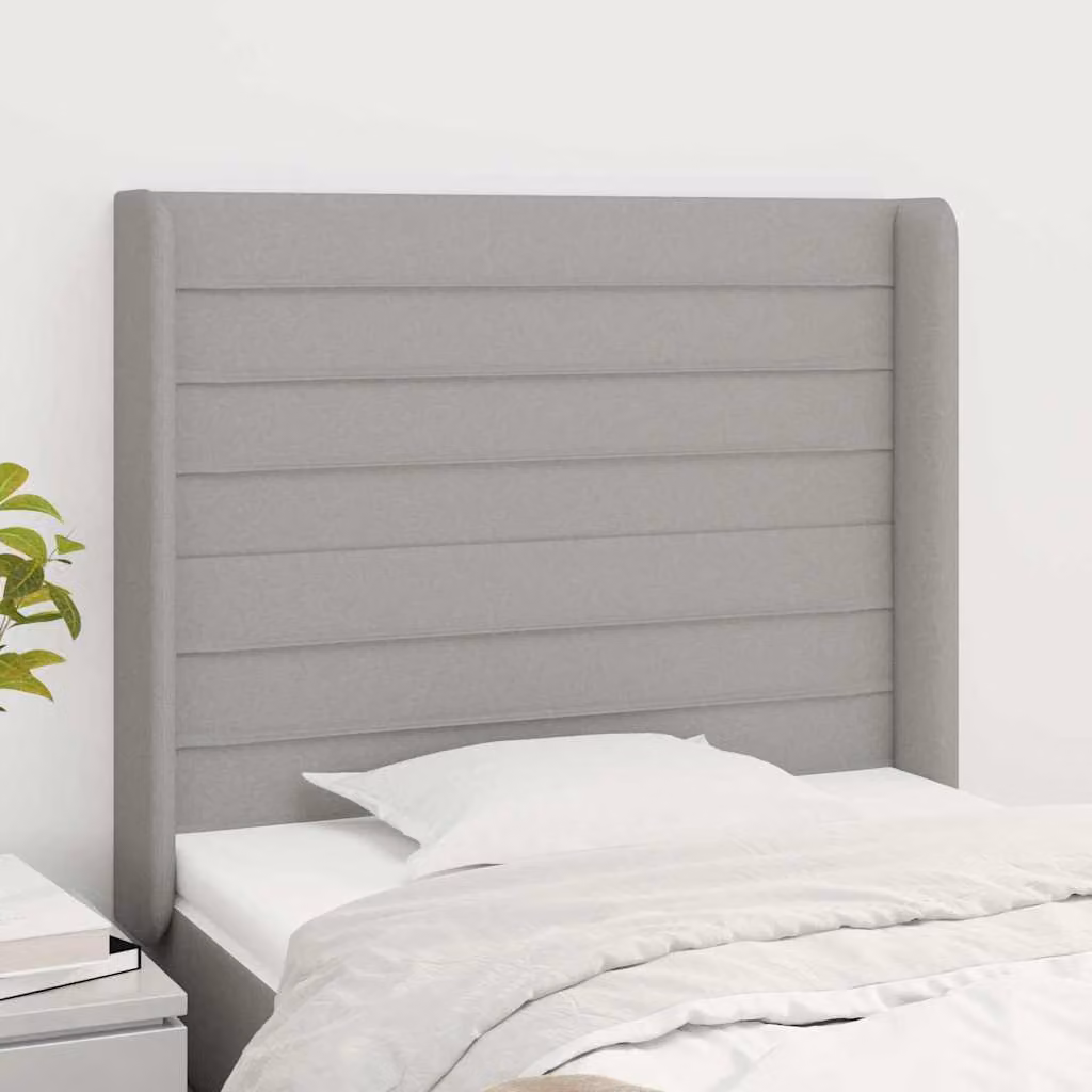 Testiera ad orecchio vidaXL in tessuto grigio chiaro con struttura in legno e pannello imbottito L: 103 cm, P: 16 cm, H: 118-128 cm
