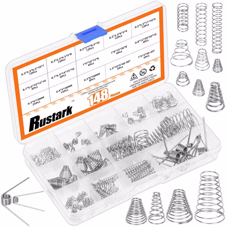 Set di molle a compressione, 148 pezzi, 15 dimensioni, acciaio inossidabile, con forma conica