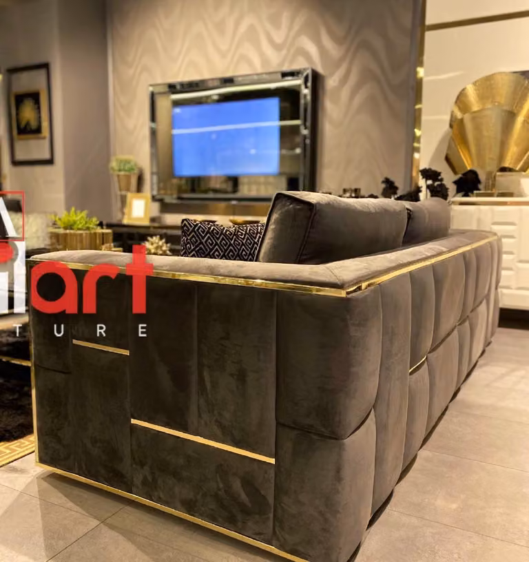 Design Couch Dreisitzer Polster Sofas Stoff Modern 3 Sitzer Couchen Samt Metall