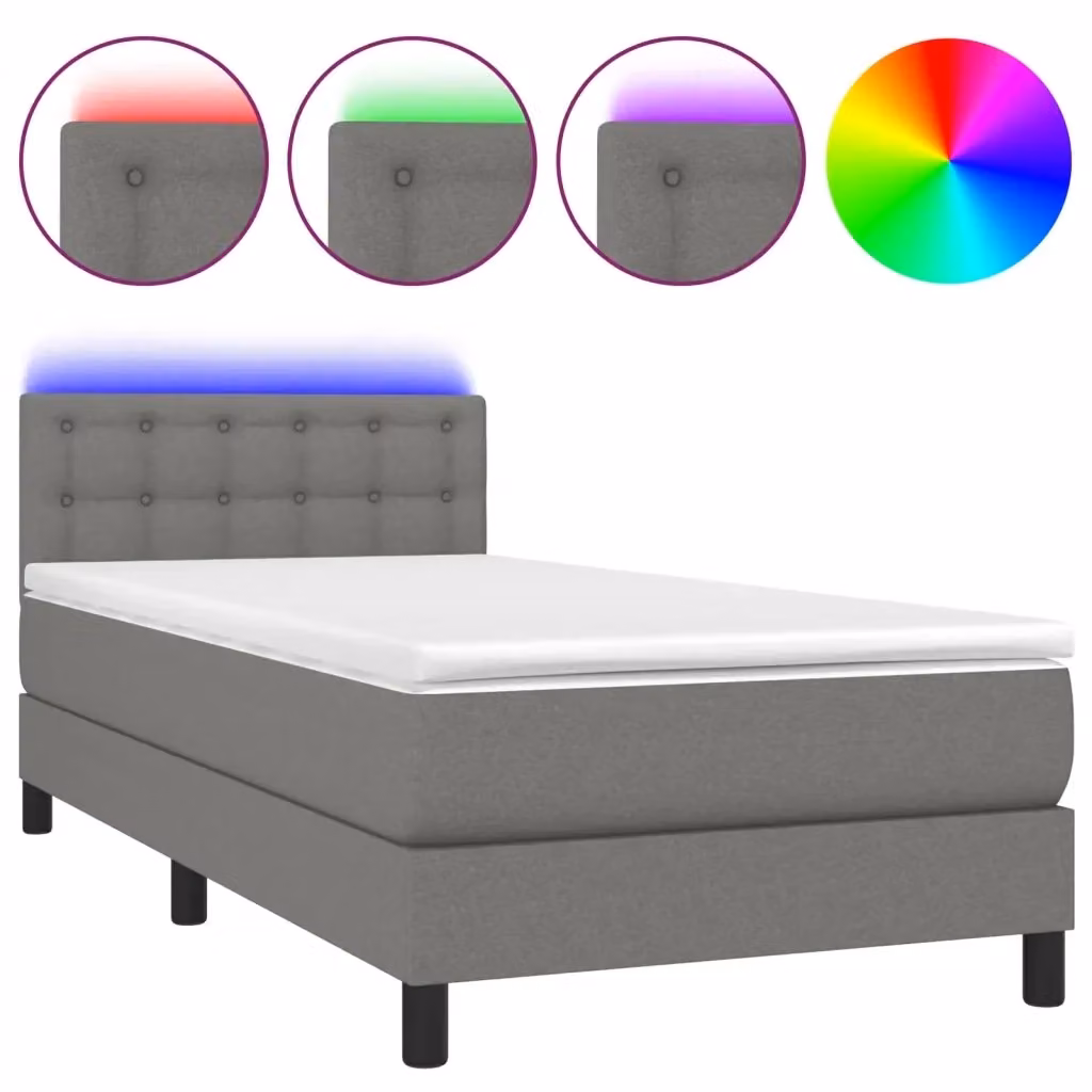 Letto Ibrido con Materasso e Illuminazione LED vidaXL in Tessuto Grigio e Bianco L: 200 cm, P: 90 cm, H: 78 cm – 2
