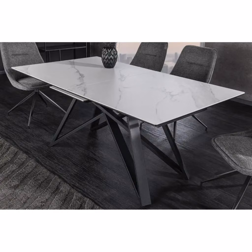 Tavolo da pranzo moderno MEUBLORAMA allungabile con piano in ceramica bianco e base centrale nera – 2