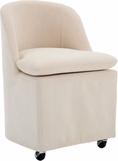 Set da 2 Sedie da Pranzo in Tessuto Chenille Beige con Ruote Universali e Schienale Ergonomico, Senza Braccioli, 53x53.5x78.5 cm