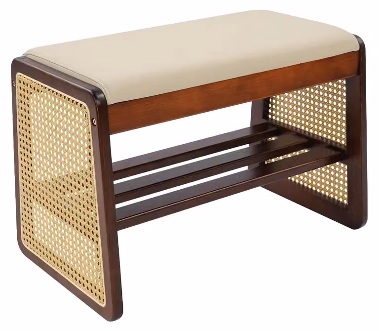 Panca porta scarpe in legno massello - Panca per l'ingresso con spazio contenitivo - Seduta imbottita in poliuretano - Capacità di carico: 25 kg - Dimensioni: 60x35x40 cm - Adatta per l'ingresso e il soggiorno - Colore: marrone