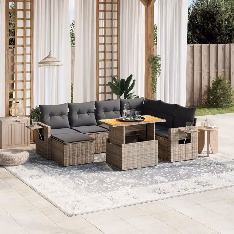 vidaXL Set Divano da Giardino a L 8 pz in Polyrattan Grigio con Cuscini e Tavolino