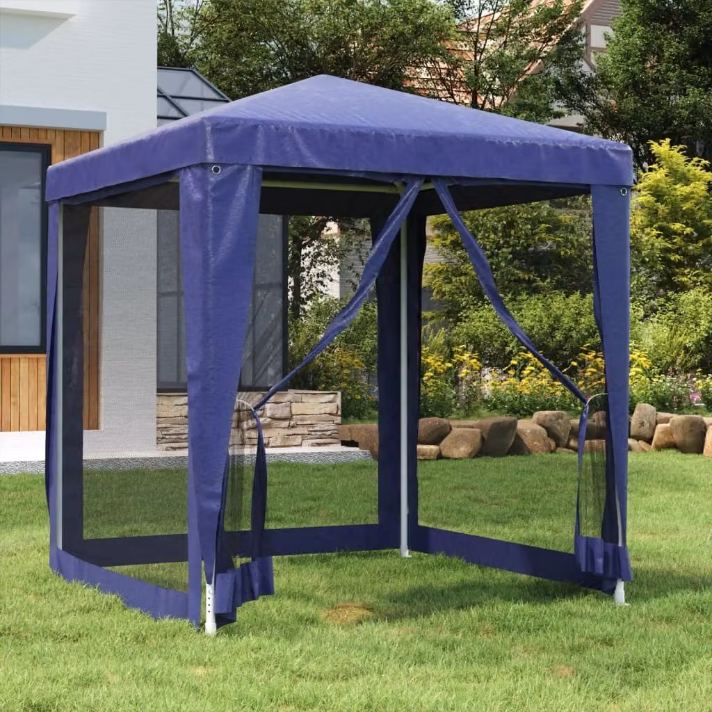The Living Store Tenda per feste con 4 pareti laterali in rete Blu 2x2 m HDPE