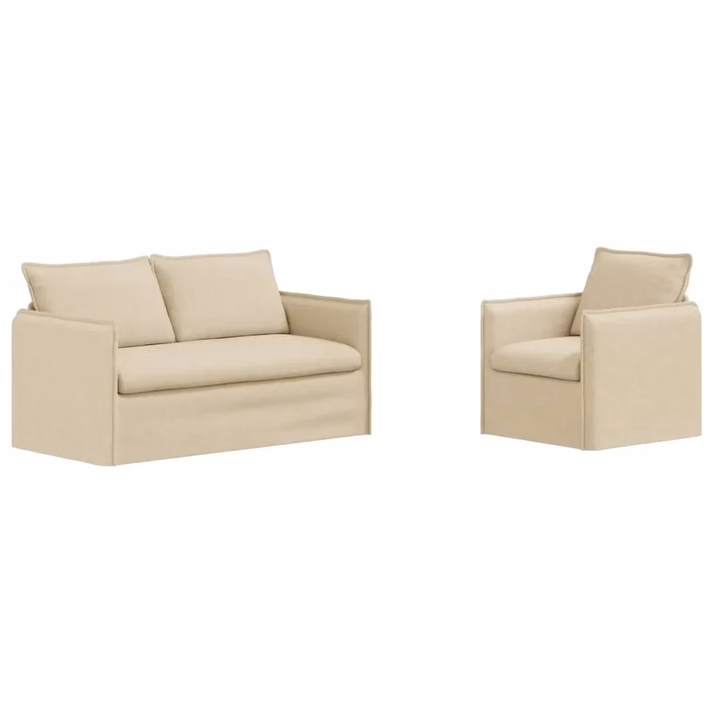 Set di 2 divani vidaXL in tessuto beige con struttura in metallo per soggiorno e camera da letto L/P/H: 196 x 82 x 85 cm – 2