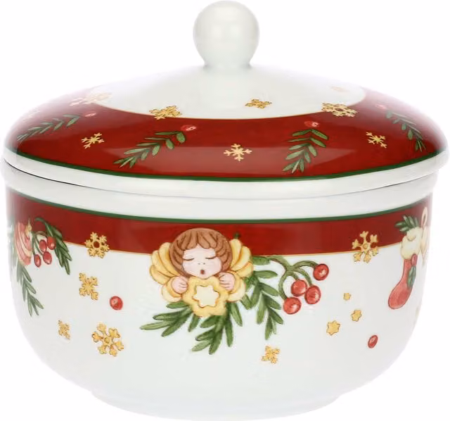 Biscottiera in porcellana Thun Sorprese di Natale colore bianco