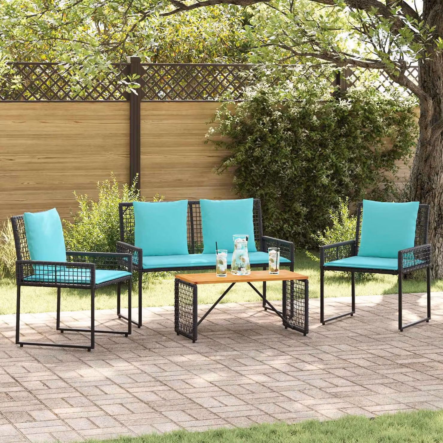 Maison Exclusive - Set di mobili da giardino, 4 pezzi, nero e turchese