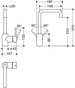 HEWI AQ1.12M10440 Miscelatore monocomando per lavabo,