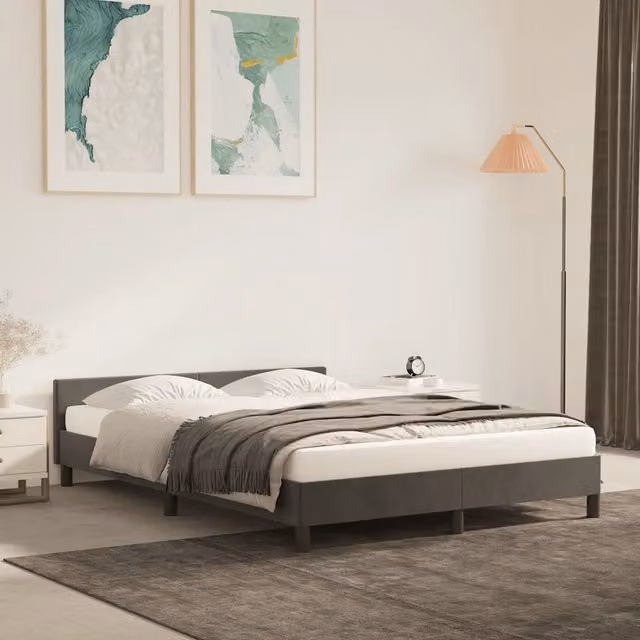 Struttura Letto Design Mania in Velluto Grigio Scuro senza Materasso L 140 x P 190 cm