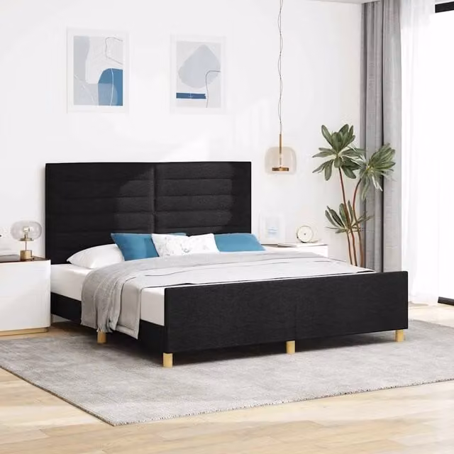 Struttura letto con testiera vidaXL in tessuto nero e legno di pino L/P/H: 200 x 180 x 128 cm