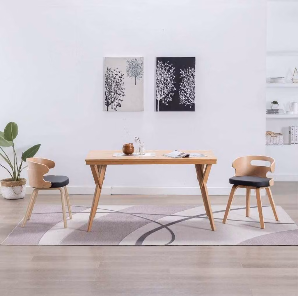 The Living Store Sedie da pranzo 2 pezzi in legno curvato nero e Similcuoio