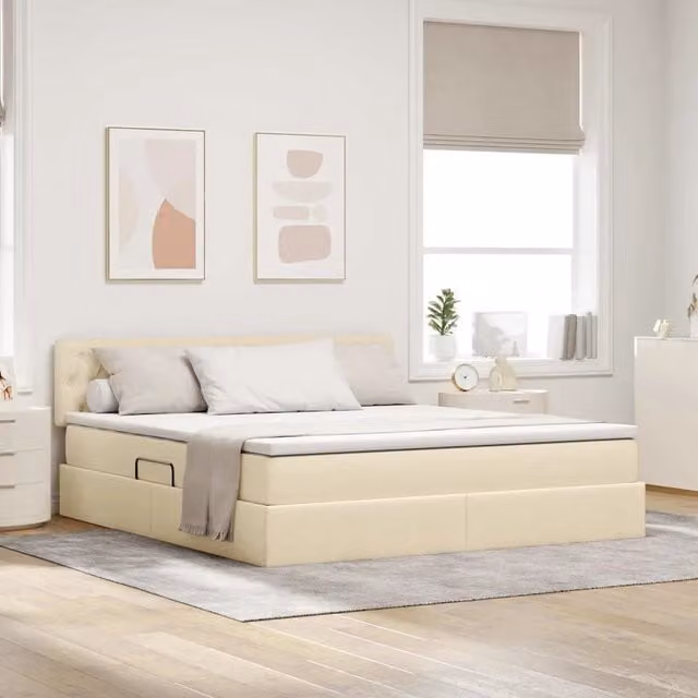 Letto con contenitore LED e materasso Crema 160 x 200 cm 3371221
