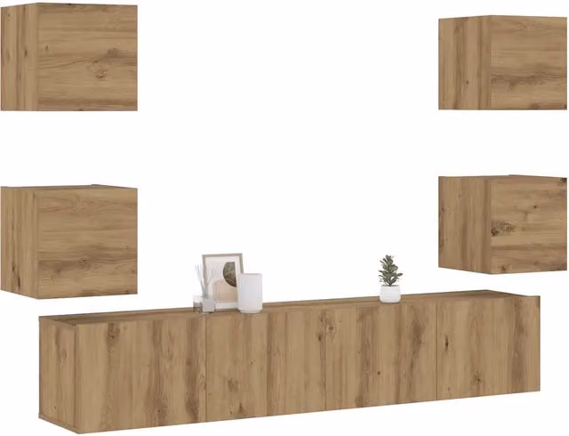 Mobili TV a Parete 6 pz-Credenza per TV sospesa Rovere Artigianale Legno Multistrato 828902