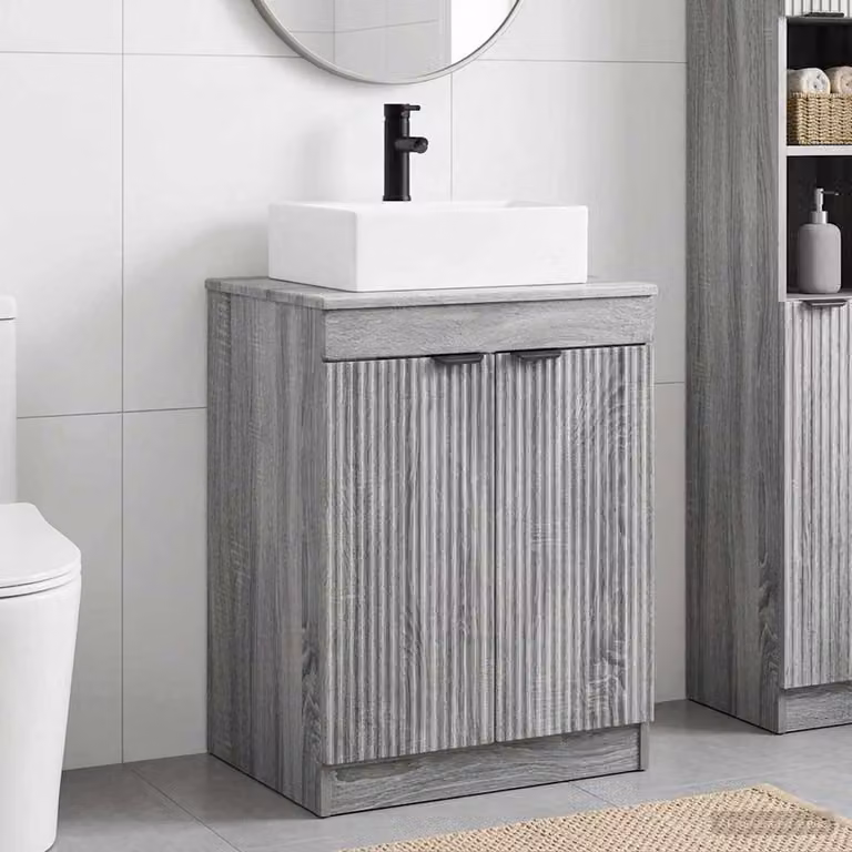Set di mobili per il bagno moderni vidaXL in legno ingegnerizzato grigio opaco con ante a battente e ripiani interni