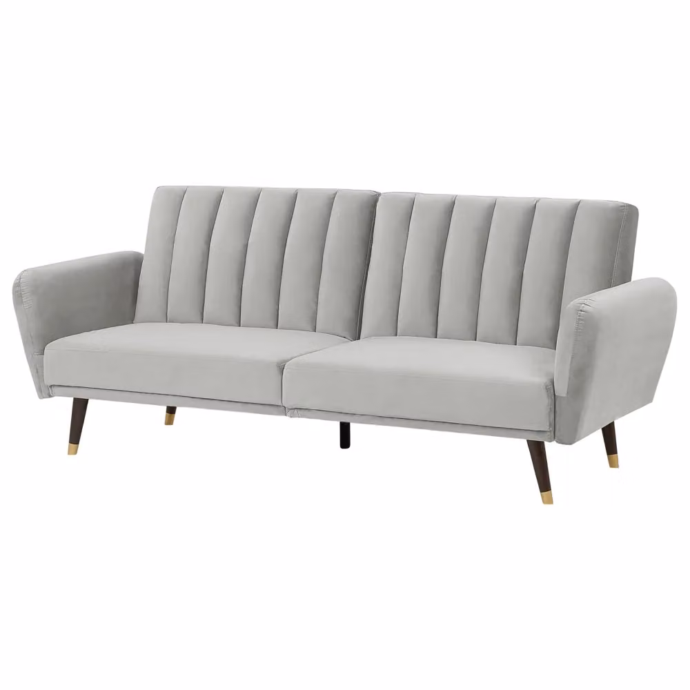 Divano Letto Click Clack Beliani in Velluto Grigio con Struttura in Legno di Gomma e Poggiatesta Regolabile per Soggiorno e Camera da Letto L: 212 cm, P: 80 cm, H: 90 cm – 2