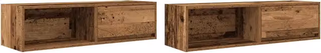 Set di 2 mobili porta TV da parete salvaspazio con ampio spazio di archiviazione 100 x 31 x 25,5 cm in legno multistrato vecchio legno 02_0051669