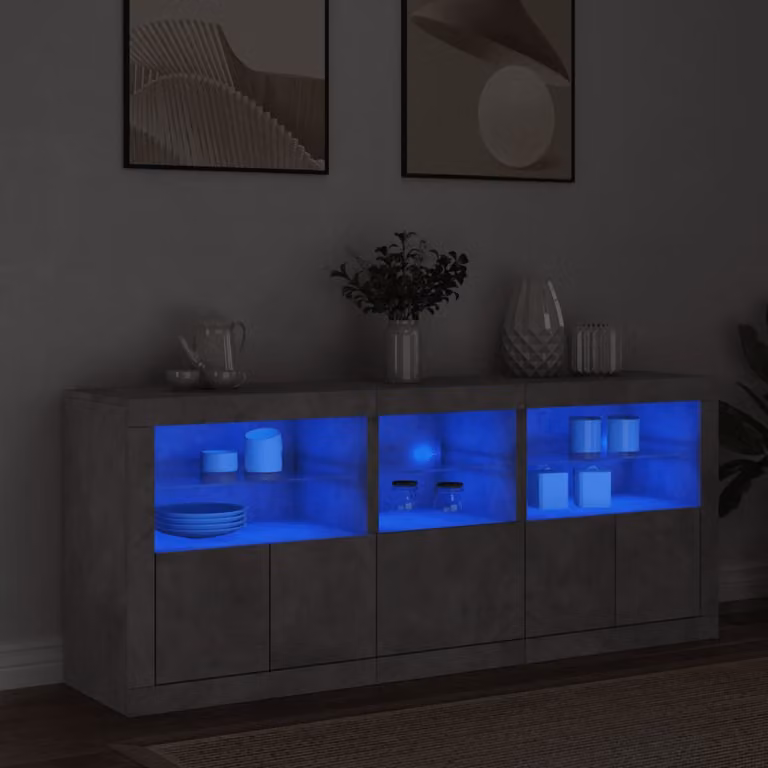 Credenza moderna vidaXL con luci LED integrata in grigio, L: 162 cm, P: 37 cm, H: 67 cm