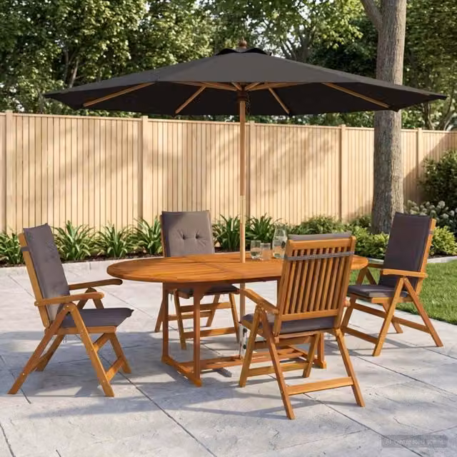 Set da pranzo da esterno vidaXL in legno di acacia con ombrellone, 6 pezzi per 4 persone, colore antracite e marrone