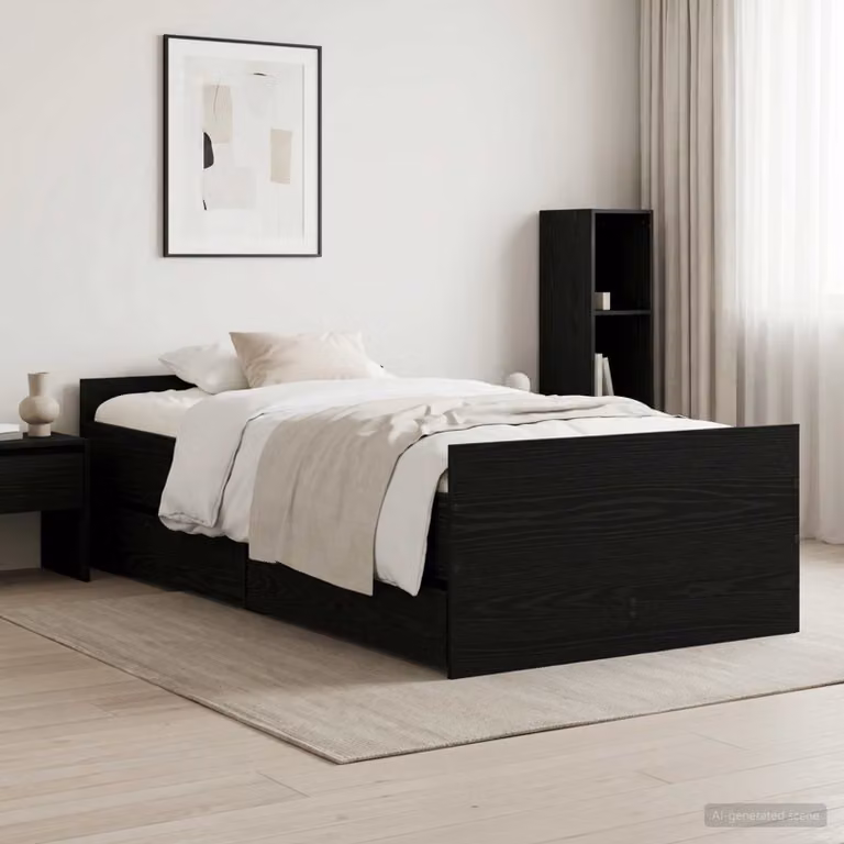 Struttura del letto moderna vidaXL in legno nero con doghe fisse L/P/H: 200 x 90 x 102 cm