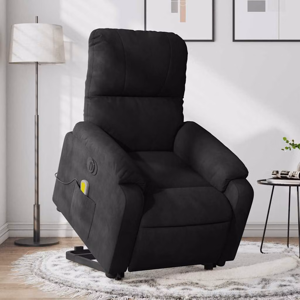 vidaXL Poltrona a Rialzo Reclinabile con Assistenza Elettrica in Microfibra Nera – 1