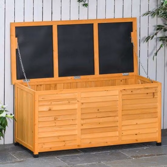 Cassetta da giardino con vano porta-cuscini – Resistente agli agenti atmosferici – Realizzata in legno robusto – Coperchio apribile – Base antiscivolo