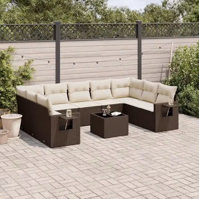Set Divani da Giardino 10pz con Cuscini in Polyrattan Marrone 3252950