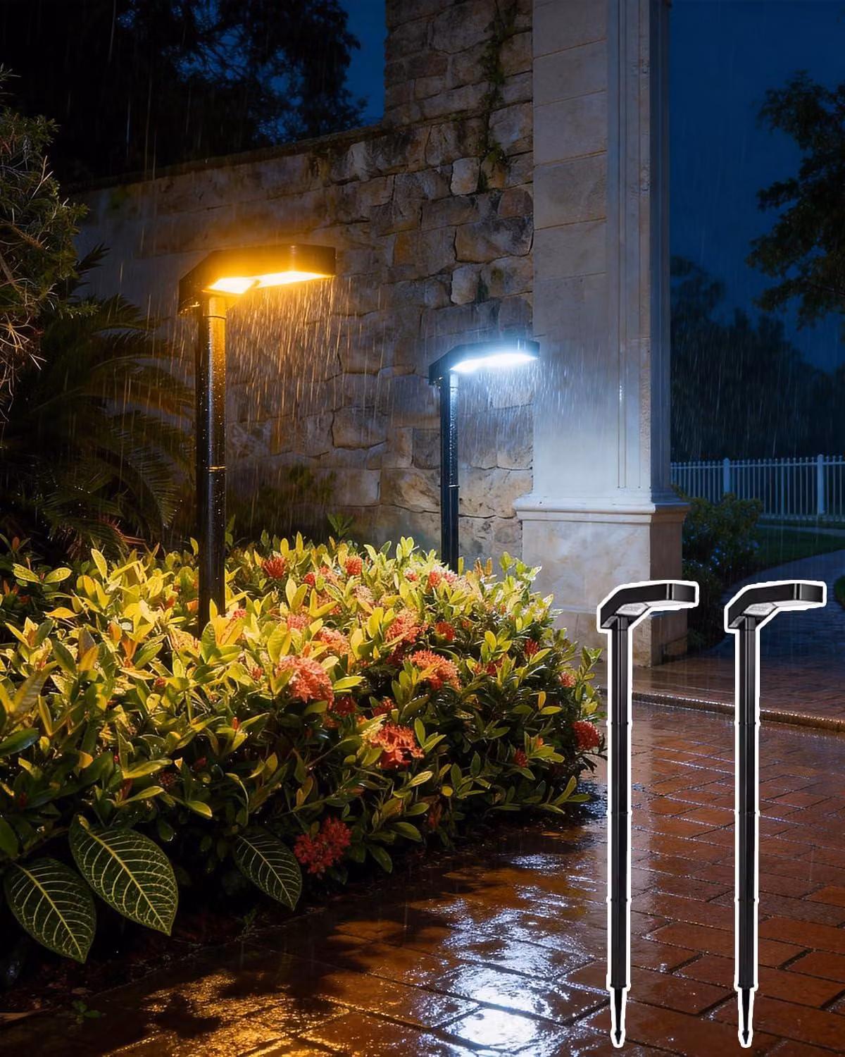 2 luci solari per giardino con illuminazione calda a energia solare