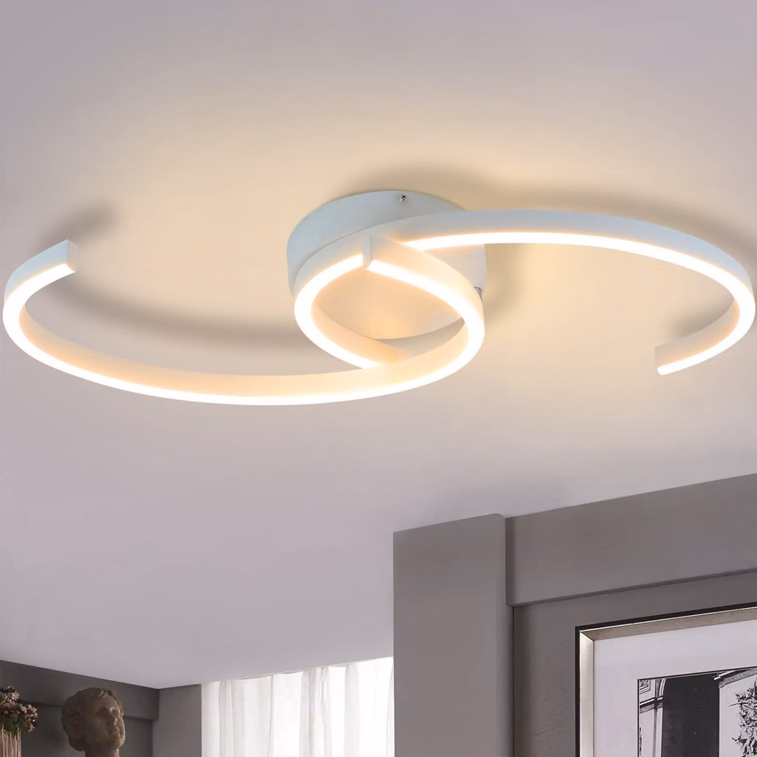 ZMH lampada da soffitto LED soffitto soggiorno: Svizzera lampada soggiorno 25W 3000K bianco caldo design lampada 2 luna stringa cucina lampada decorazione camera da letto lampada