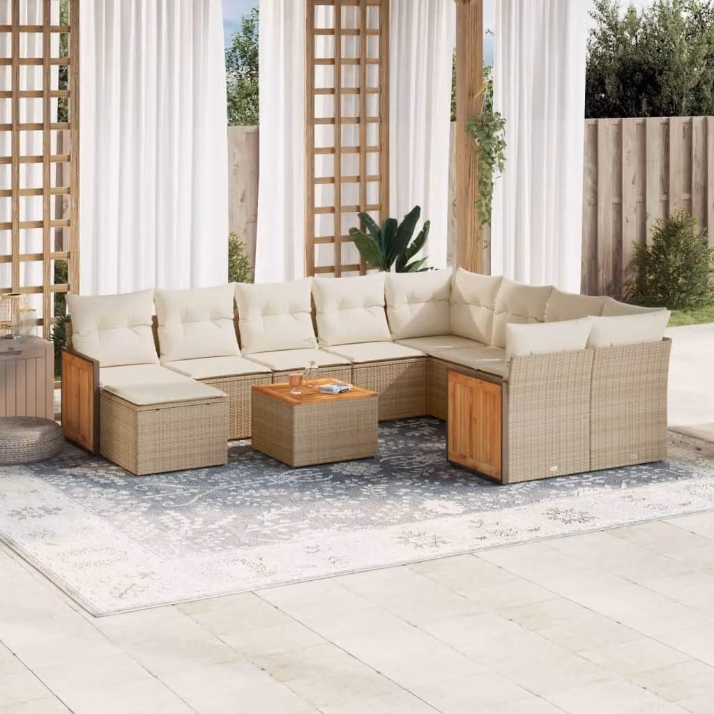 Maison Exclusive - Set Divani da Giardino 11 pz con Cuscini Beige in Polyrattan
