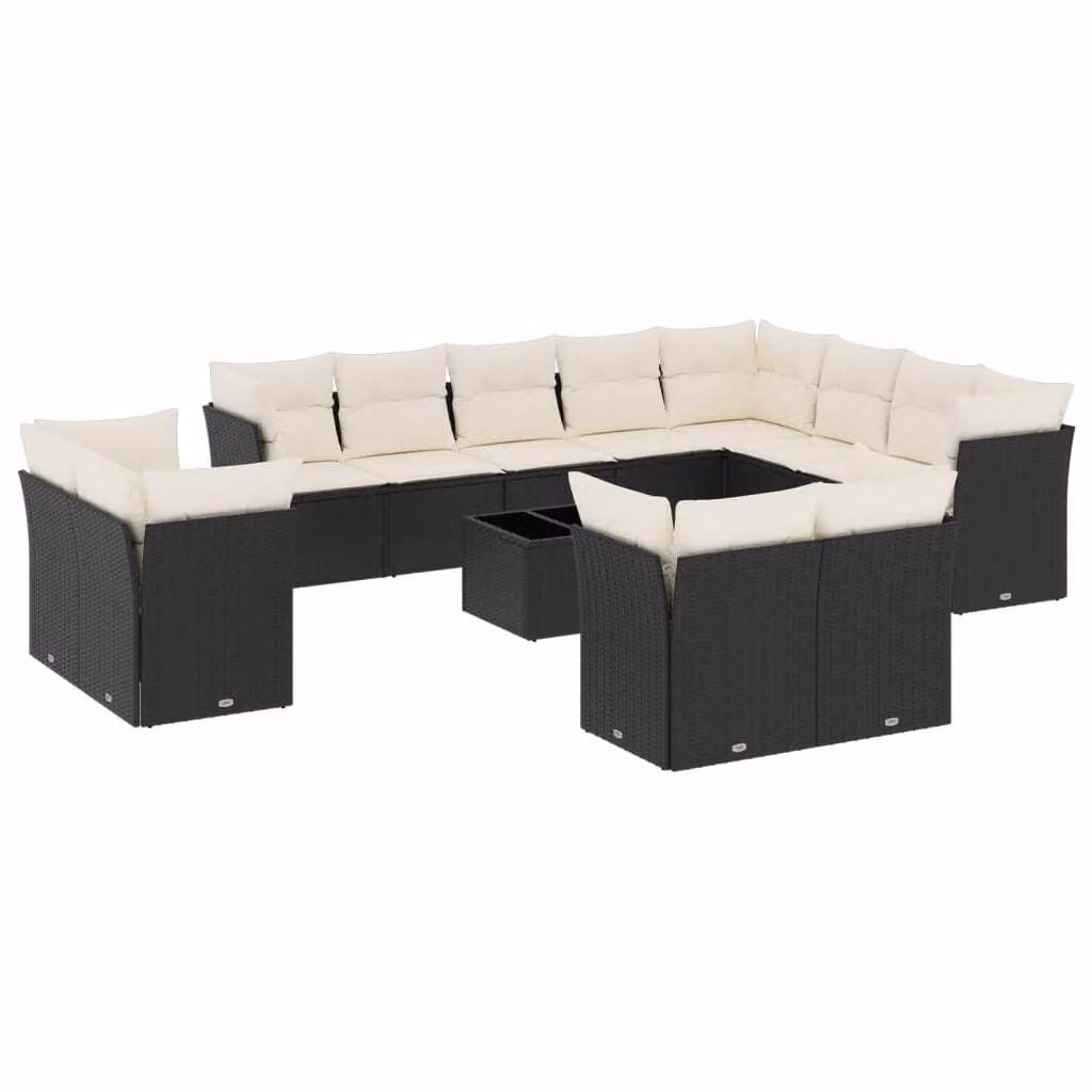 Set Divani da Giardino 13pz con Cuscini Nero in Polyrattan