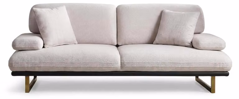 Divano a 3 posti con tavolino e poggiapiedi, design moderno, bianco, elegante, set completo