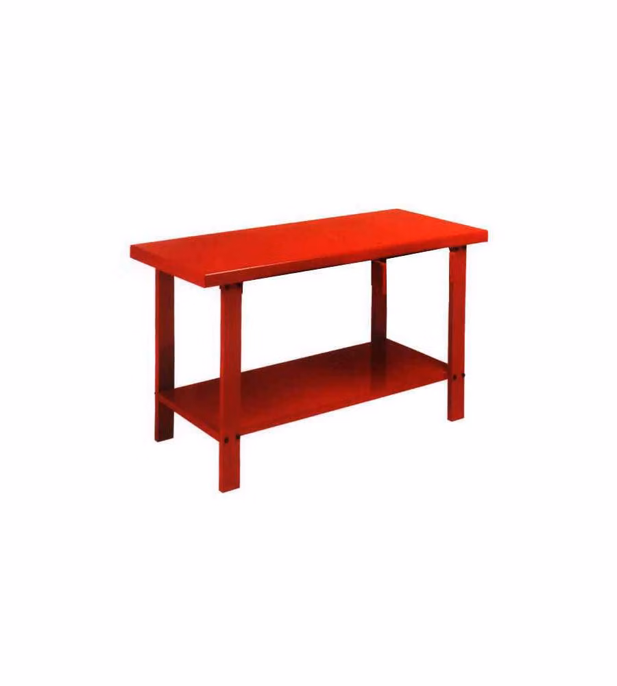Banco Lavoro Derby in Metallo con Ripiano Inferiore e Predisposizione Cassetto, L/P/H: 150 x 64 x 86 cm, Colore Acciaio e Rosso – 2