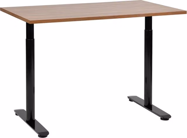 Scrivania regolabile manualmente BELIANI con piano in legno scuro e struttura in acciaio nera, L 120 cm x P 72 cm
