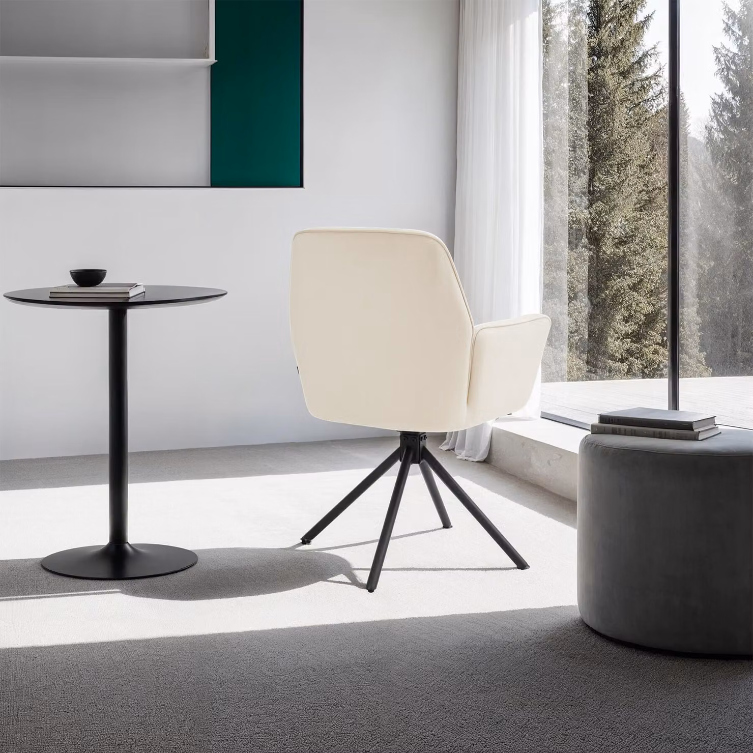 Set di 2 sedie girevoli con braccioli TecTake GmbH in velluto beige e nero per soggiorno e cucina – 2