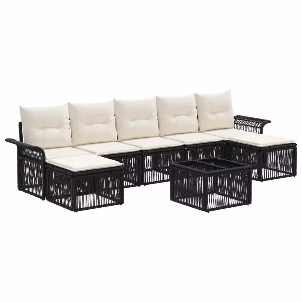 Set Divano da Giardino a L vidaXL 8 Pezzi Nero con Poltrone, Divani e Tavolino da Caffè in Polyrattan e Acciaio – 2