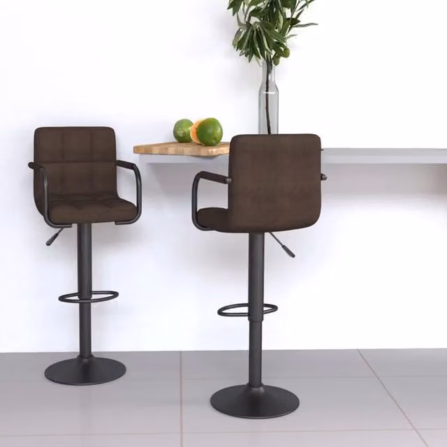 Set di 2 sgabelli da bar vidaXL moderni in tessuto marrone e nero con seduta girevole a 360 gradi – 1