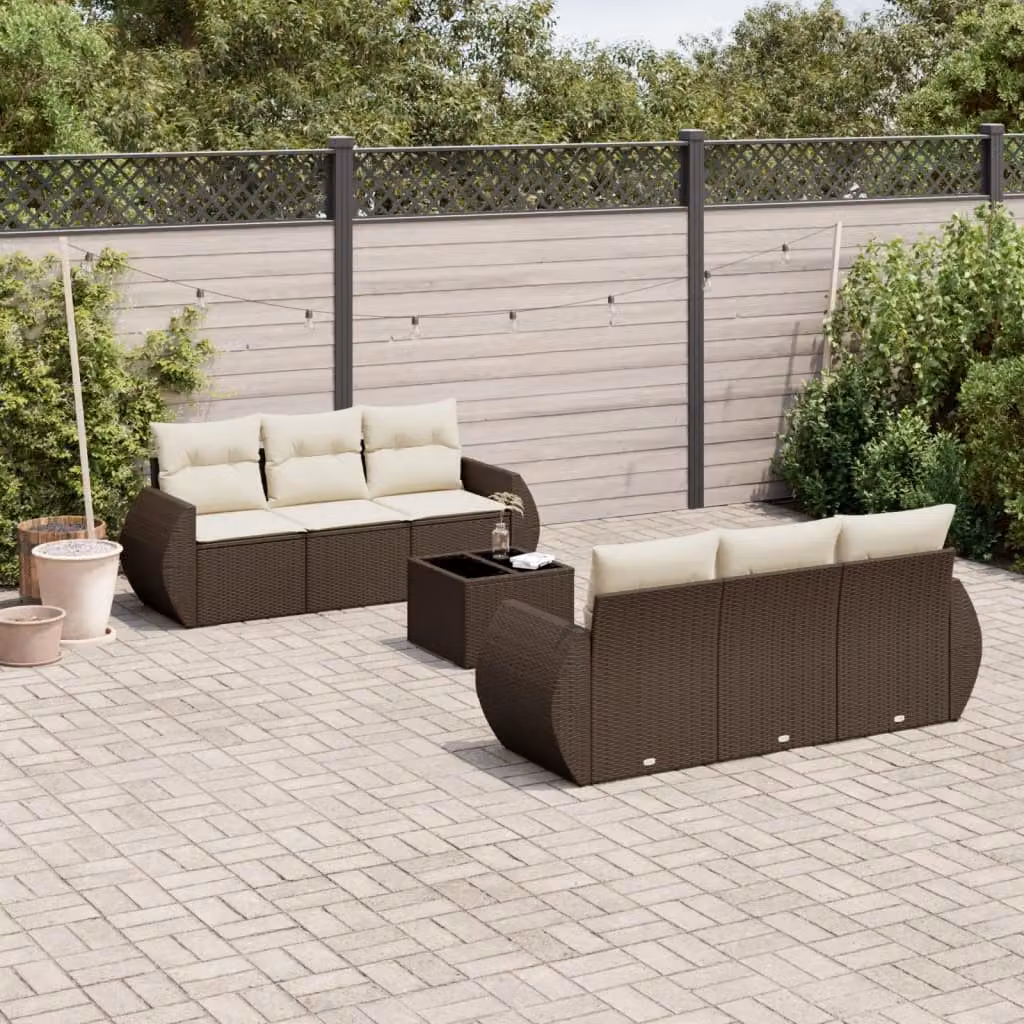Set di Divani da Giardino vidaXL 7 pz in Polyrattan Marrone con Cuscini e Tavolino – 1