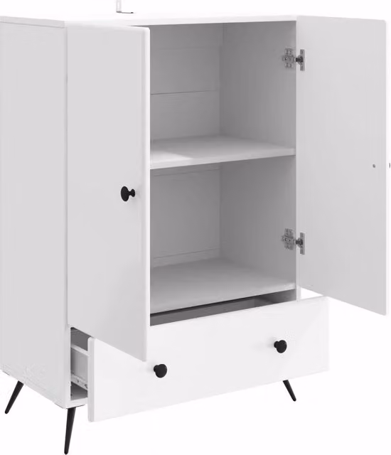 Credenza moderna in legno MDF bianco lucido L: 66 cm, P: 34,5 cm, H: 95 cm