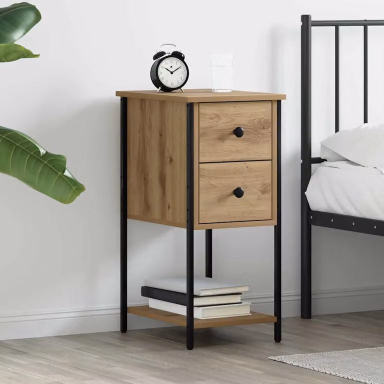 Armadio da notte moderno vidaXL in legno e metallo color marrone L: 32 cm, P: 42 cm, H: 70 cm