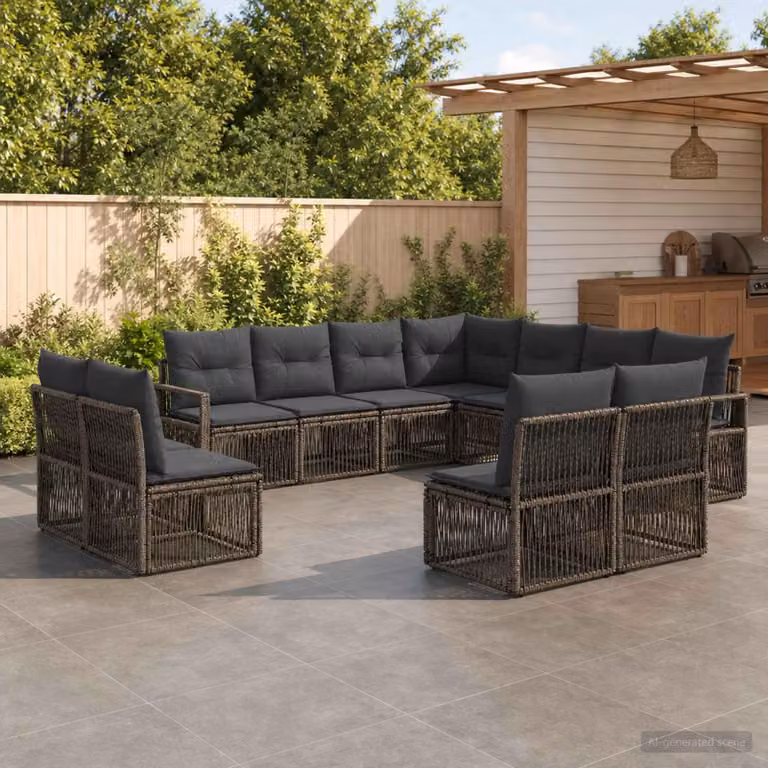Maison Exclusive - Set da giardino composto da 11 pezzi, divano, colore grigio, realizzato in rattan sintetico