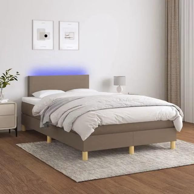 Letto Ibrido con Materasso e Illuminazione LED vidaXL in Tessuto Grigio e Beige L/P: 120 x 200 cm – 1