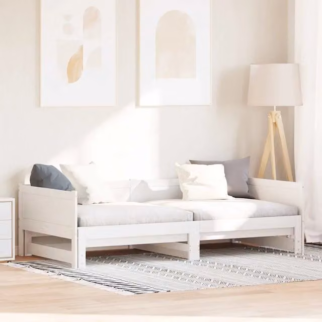 Letto Giorno Estrattibile Moderno vidaXL in Legno di Pino Bianco L: 184 cm, P: 203,5 cm, H: 56,5 cm