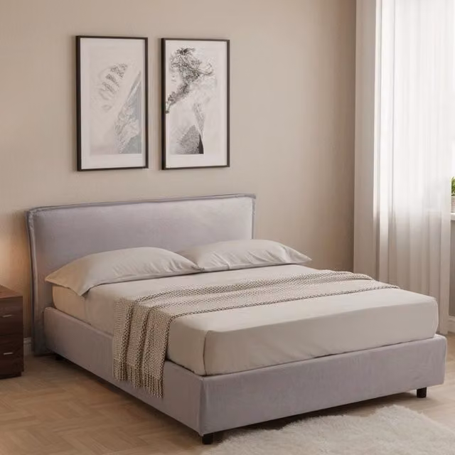 Letto alla francese Broni con materasso incluso, base contenitore con sollevamento, Made in Italy, Grigio/Nero, 120 x 200 cm